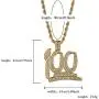 JINAO Hip Hop Iced Out CZ 100 Pendant Necklace with 24'' Stainless Steel Rope Chain for Men