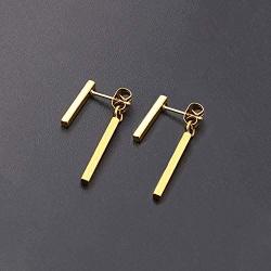 León Jewelry Bar Strips Dangle Drop Front Back Stud Earrings Stainless Steel Women Ear Lobe Piercing