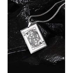 jonline24h Stainless Steel Hearts Card Poker Pendant Mens Womens Necklace 24 inch Chain