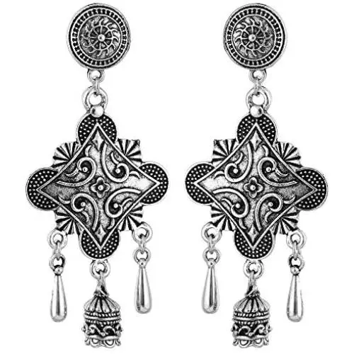 Saissa Silver Plated Oxidised Metal Bollywood Dangler Boho Earrings Indian Jewelry for Women Saissa Silver Plated Oxidised Metal Bollywood Dangler Boho Earrings Indian Jewelry for Women