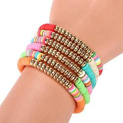 LITMIND 10 Pcs Heishi Bracelets, Boho Bracelet, Rainbow Bead Bracelet, Disc Beaded Friendship Bracelets, Sliced Clay Bracelets Jewelry for Women
