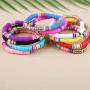 The Woos 10Pcs Colorful Polymer Clay Bracelets Handmade Rainbow Disc Bead Elastic Rope Stretch Bracelets Boho Beaded Bracelet Set Summer Beach Surf Stackable Jewelry for Women Girl