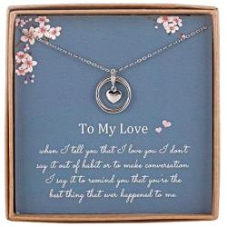 Infinity Necklace for Girlfriend/Wife, Sterling Silver Cute I Love You Heart Pendant 2 Circles Jewelry for Her, Valentines Day, Romantic Anniversary, Birthday Gift Ideas