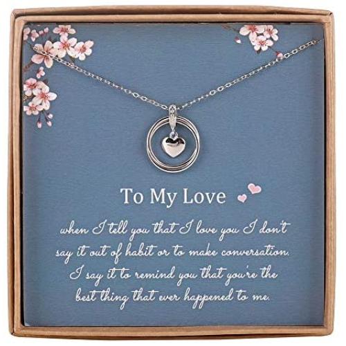 Infinity Necklace for Girlfriend/Wife, Sterling Silver Cute I Love You Heart Pendant 2 Circles Jewelry for Her, Valentines Day, Romantic Anniversary, Birthday Gift Ideas
