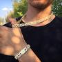Luxfine 12mm Cuban Link Bracelet Hypoallergenic 14K REAL Gold Plated Iced Out Hip Hop Jewelry 5A+ Cubic Zirconia Prong-setting for Men Women Christmas Birthday Gift
