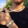 Luxfine 12mm Iced Out Cuban Link Chain 14K REAL Gold Plated Hypoallergenic Hip Hop Jewelry 5A+ Cubic Zirconia Prong-setting Necklace for Men Women Choker Christmas Birthday Gift