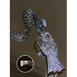 Shop-iGold Men Women 925 Italy Iced Silver Iced Santa Muerte Charm Ice Out Pendant Stainless Steel Real 2 mm Rope Chain Necklace, Mens Jewelry, Iced Pendant, Rope Necklace