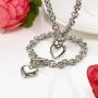 Heart Pendant Necklace and Bracelet Chain Stainless Steel Silver Drop White Jewelry Set