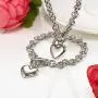 Heart Pendant Necklace and Bracelet Chain Stainless Steel Silver Drop White Jewelry Set Heart Pendant Necklace and Bracelet Chain Stainless Steel Silver Drop White Jewelry Set