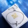 NINAMAID Sideways Cross Infinity Charm Expandable Bolo Bracelet with Cubic Zirconia Adjustable White Gold Plated Jewelry For Women Girls