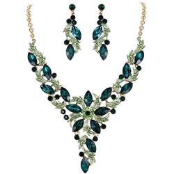 EVER FAITH Crystal Elegant Flower Leaf Necklace Earrings Set for Bride, Prom, Bridal