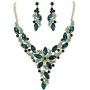 EVER FAITH Crystal Elegant Flower Leaf Necklace Earrings Set for Bride, Prom, Bridal
