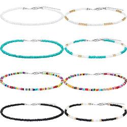 Hicarer Seed Bead Choker Necklace Tiny Beaded Choker Boho Colorful Choker Necklace Chain Jewelry for Women and Girls, Adjustable 12-16 Inches (Color Set 1, 8 Pieces)