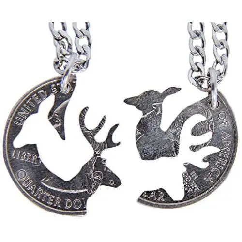 Marycrafts Buck and Doe Interlocking Necklace Set Quarter Coin Cut BBF, Couples Jewelry Relationship Deer Heads Marycrafts Buck and Doe Interlocking Necklace Set Quarter Coin Cut BBF, Couples Jewelry Relationship Deer Heads