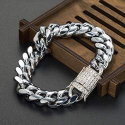 Jxlepe Mens Miami Cuban Link Chain White 15mm Stainless Steel Curb Necklace with cz Diamond Chain Choker