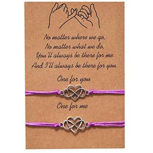 2 Pcs Pinky Promise Heart Infinity Bracelets for Couple Women Girls Teens with Wish Card Adjustable Distance Matching Friendship Bracelet Bohemian Braided Wax Weaving Charms Bracelets Jewelry