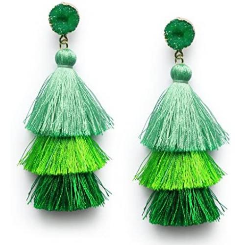 Me&Hz Colorful Layered Tassel Earrings Bohemian Tiered Tassel Druzy Stud Dangle Drop Earrings for Women Teen Girls Birthday Christmas Friends Gift