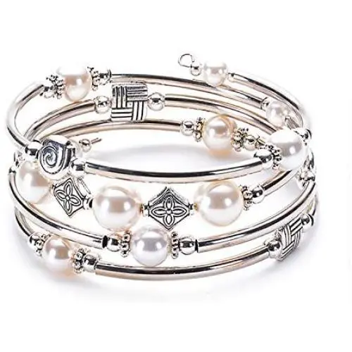 Bead Wrap Bangle Pearl Bracelet - Silver Metal Bracelet Fashion Bohemian Jewelry Multilayer Charm Bracelet with Thick Silver Metal Beads Gifts for Women Bead Wrap Bangle Pearl Bracelet - Silver Metal Bracelet Fashion Bohemian Jewelry Multilayer Charm Bracelet with Thick Silver Metal Beads Gifts for Women