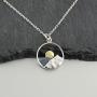 FashionJunkie4Life Sterling Silver Mountain Range Peaks Charm Necklace with Bronze Sun, 18'' Chain