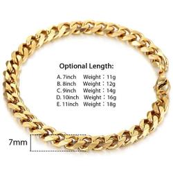 Trendsmax 7mm Mens Women Chain Gold Silver Black Stainless Steel Curb Cuban Link Chain Bracelet 7-11inch
