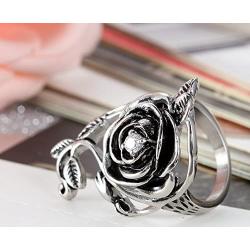 Flongo Womens Ladies Gothic Stainless Steel Vintage Big Rose Flower Vine Band Ring