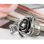 Flongo Womens Ladies Gothic Stainless Steel Vintage Big Rose Flower Vine Band Ring
