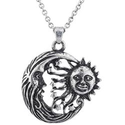 LUX ACCESSORIES Burnished Silver Tone Boho Celestial Sun Moon Pendant Necklace