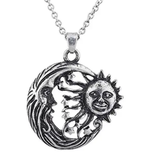LUX ACCESSORIES Burnished Silver Tone Boho Celestial Sun Moon Pendant Necklace LUX ACCESSORIES Burnished Silver Tone Boho Celestial Sun Moon Pendant Necklace