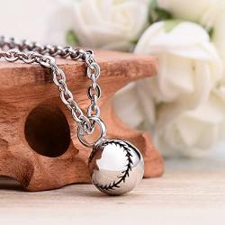 HOUSWEETY Baseball Stainless Steel Round Urn Pendant Necklace Memorial Ash Keepsake Cremation Jewelry (Gift Bag)