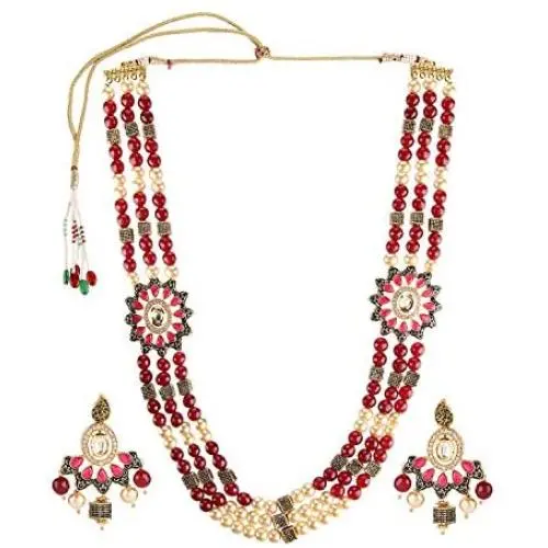 Efulgenz Indian Bollywood Multi Layered Faux Ruby Kundan Pearl Beads Bridal Wedding Floral Necklace Earrings Jewelry Set for Women Efulgenz Indian Bollywood Multi Layered Faux Ruby Kundan Pearl Beads Bridal Wedding Floral Necklace Earrings Jewelry Set for Women
