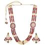 Efulgenz Indian Bollywood Multi Layered Faux Ruby Kundan Pearl Beads Bridal Wedding Floral Necklace Earrings Jewelry Set for Women