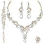 CSY Elegant Crystal Necklace Earrings Bracelet Ring Bridal Wedding Party Costume Jewelry Sets for Brides Women
