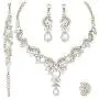 CSY Elegant Crystal Necklace Earrings Bracelet Ring Bridal Wedding Party Costume Jewelry Sets for Brides Women CSY Elegant Crystal Necklace Earrings Bracelet Ring Bridal Wedding Party Costume Jewelry Sets for Brides Women