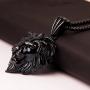 Mens Stainless Steel Hip Hop Lion Lion Head Biker Pendant Necklace Black, 24'' Chain