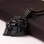 Mens Stainless Steel Hip Hop Lion Lion Head Biker Pendant Necklace Black, 24'' Chain
