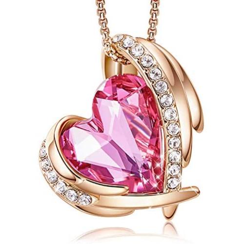 CDE Love Heart Pendant Necklaces for Women Silver Tone Rose Gold Tone Crystals Birthstone Valentines Day Jewelry Gifts for Women Party/Anniversary Day/Birthday