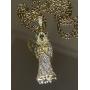 Shop-iGold Men Women 925 Italy Gold Finish Iced Santa Muerte Charm Ice Out Pendant Stainless Steel Real 2 mm Rope Chain Necklace, Mens Jewelry, Iced Pendant, Rope Necklace