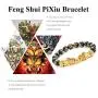 Feng Shui Amulet Bracelet Prosperity 12mm Mantra Bead Bracelet with Double Gold Plated Pi Xiu/Pi Yao Attract Lucky and Wealthy Bangle