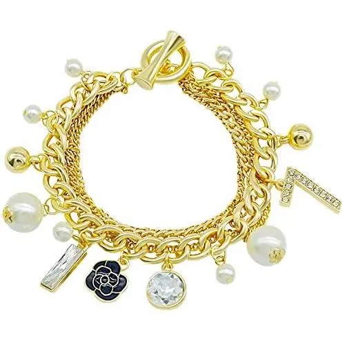 Fashion Jewelry MISASHA Logo Gold Tone Chain Inspired Charm Bracelet for Women Fashion Jewelry MISASHA Logo Gold Tone Chain Inspired Charm Bracelet for Women