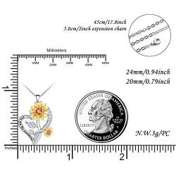 Distance Sunflower Necklace for Women S925 Sterling Silver Heart Necklace Jewelry,You are My Sunshine Pendant Necklaces Jewelry Gifts for Women Girls Mom Wife