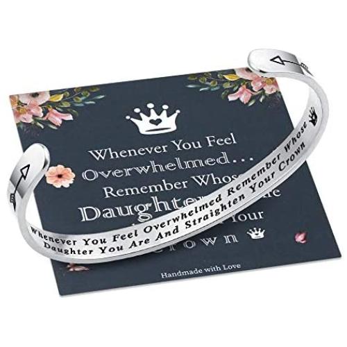 Whenever You Feel Overwhelmed Remember Whose Straighten Your Crown Bracelet, Engraved Inspirational Bracelets Personalized Gift for Mom, Daughter, Granddaughter, Sister, Best Friend, Women and Girls