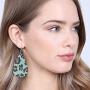 RIAH FASHION Simple Vegan Leatherette Geometric Drop Earrings - Bohemian Lightweight Hook Dangles Faux Leather Teardrop/Marquise/Buffalo Plaid/Animal Print