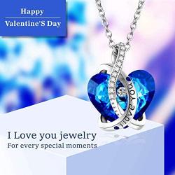 I Love You Jewelry with Ruby Red/Sapphire Blue Heart Birthstone Crystal, Rose Gold/Silver Tone Plating Pendant Valentines Day Necklaces for Women Wife Girls Girlfriend Gifts, 18+2