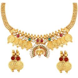 Bodha 22K Traditional Indian Bollywood Designer Gold Coin Necklace Jewelry Set for Girls & Women (SJ_2688)