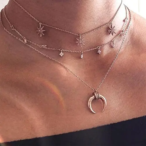 Simsly Boho Crystal Choker Layered Necklace Moon Pendant Necklaces Chain Sun Jewelry for women and Girls Simsly Boho Crystal Choker Layered Necklace Moon Pendant Necklaces Chain Sun Jewelry for women and Girls