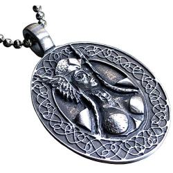 Celtic Viking Jewelry Freya Valkyrie Norse Warrior Goddess Protection Amulet Victory Medallion Wealth Charm Safe Travel Talisman for women men pewter Womens Mens pendant necklace w Silver Ball Chain