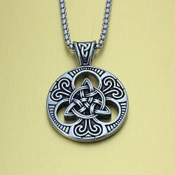 enhong Celtic Knot Necklace for Men,Stainless Steel Magic Double Side Solid Heavy Pendant with Chain