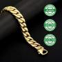 willtx Gold Cuban Link Chain Necklace or Bracelet for Men Boys Rapper Biker Hip Hop Jewelry Thick Curb Links with Design Box Clasp