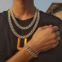 GOLD IDEA JEWELRY 10MM HIP HOP Classic 14K /White Gold Plated Iced Out Cuban Link Chain Prong Setting Cubic Zirconia Miami Cuban Link Choker necklace/Bracelet for men women