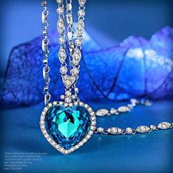 LADY COLOUR Jewelry Gifts, Heart of The Ocean Titanic Big Heart Pendant Women Necklace 22'', Made with Crystals, My Heart Will Go On Hypoallergenic Jewelry Gift Box Packing